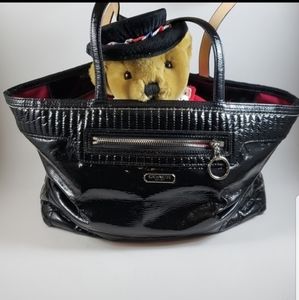 Glossy Black Leather Coach Poppy Tote